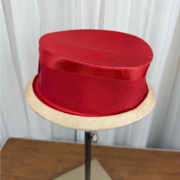 Red Tilt Hat cream Brim Cocktail Church Derby Small 21in